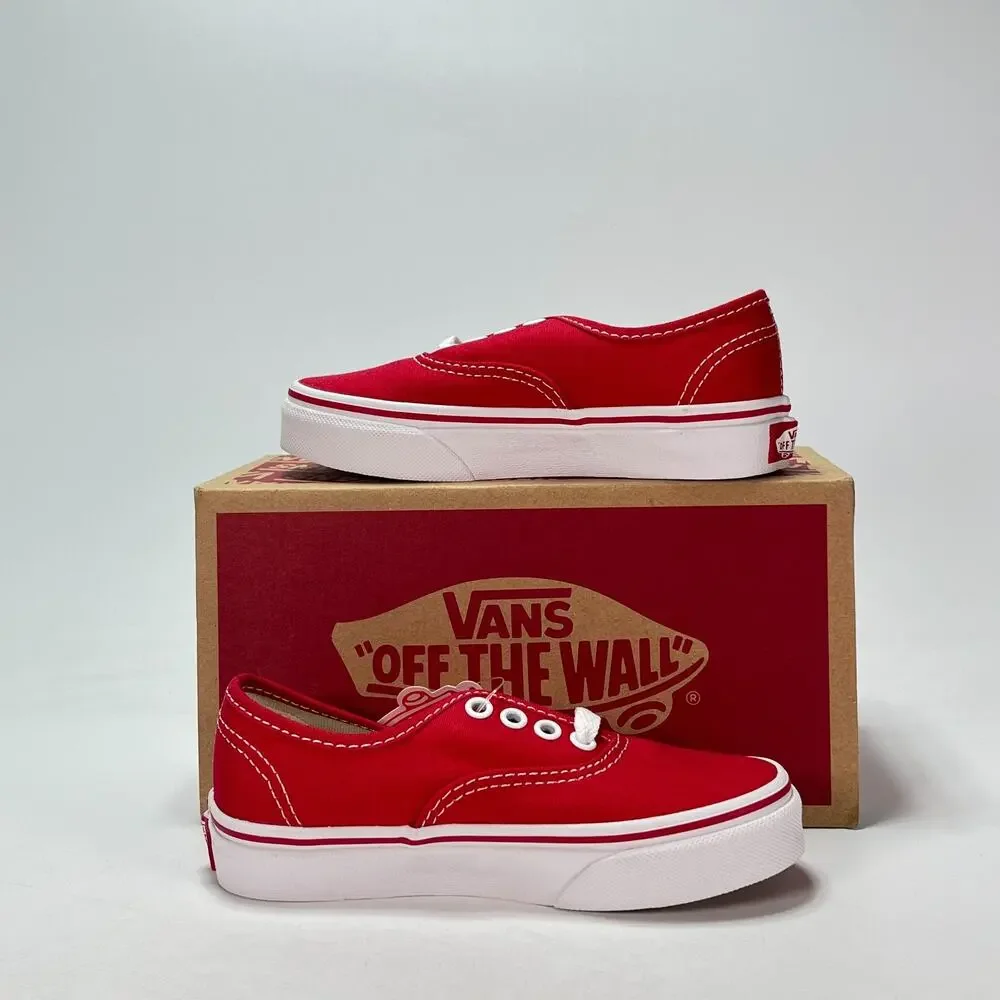 Vans Authentic Red True White Canvas Sneakers Low Top Casual Shoes Kids Sz 11.5